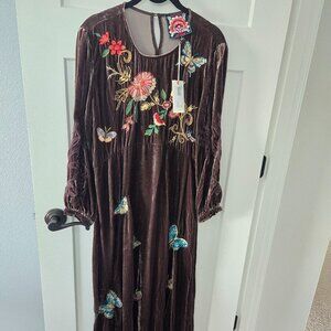 Johnny Was Luciana Effortless Velvet Midi Dress NEW Boho Chic Floral Size S